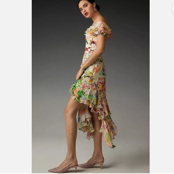 Brand New Mandira Wirk Asymmetrical Floral Midi Dress - Picture 3 of 11